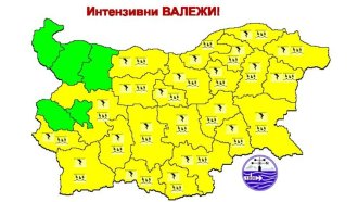Жълт код за интензивни валежи и за гръмотевични бури в 23 области